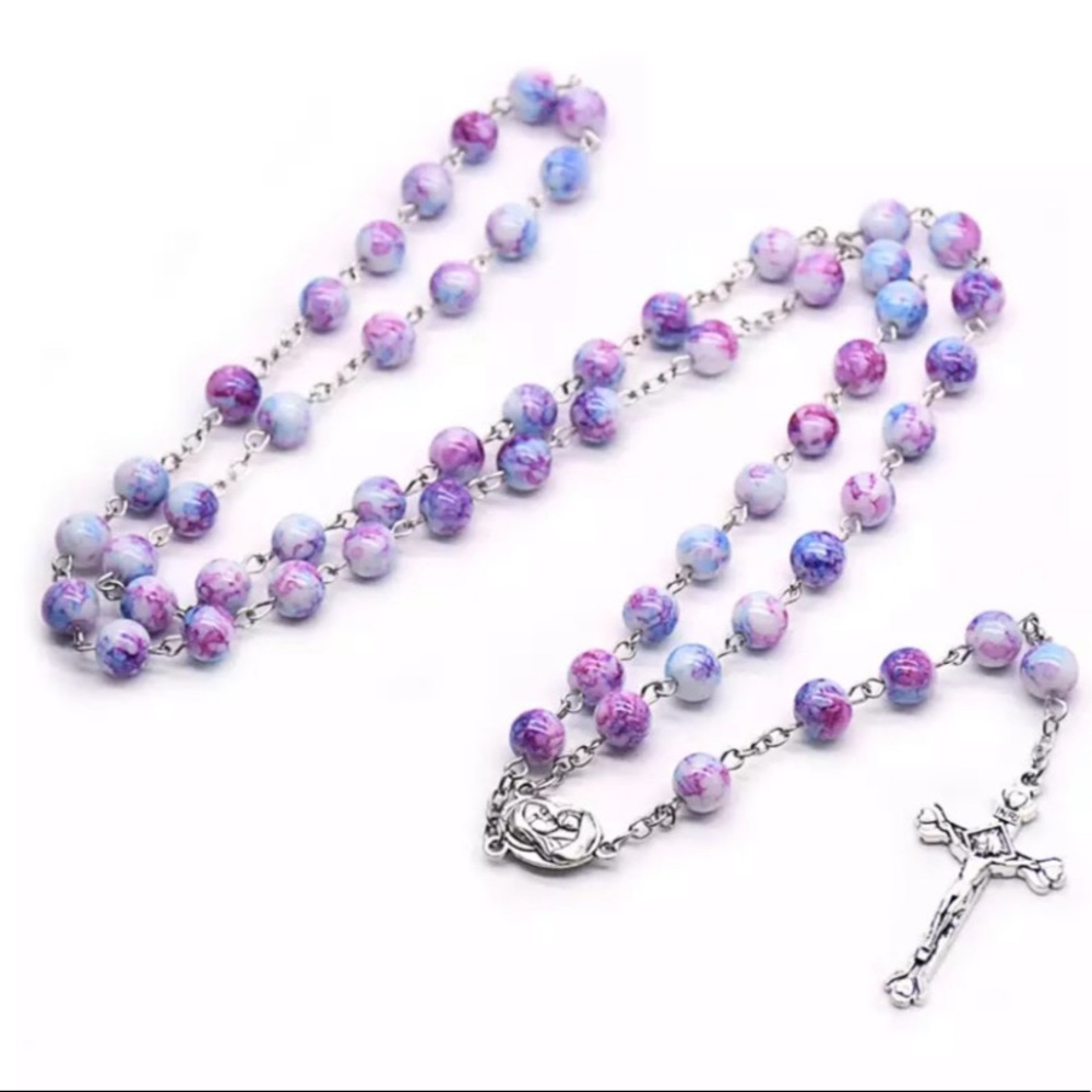 Multicolored 8mm Beaded Rosary Necklace - Picture 5 of 9